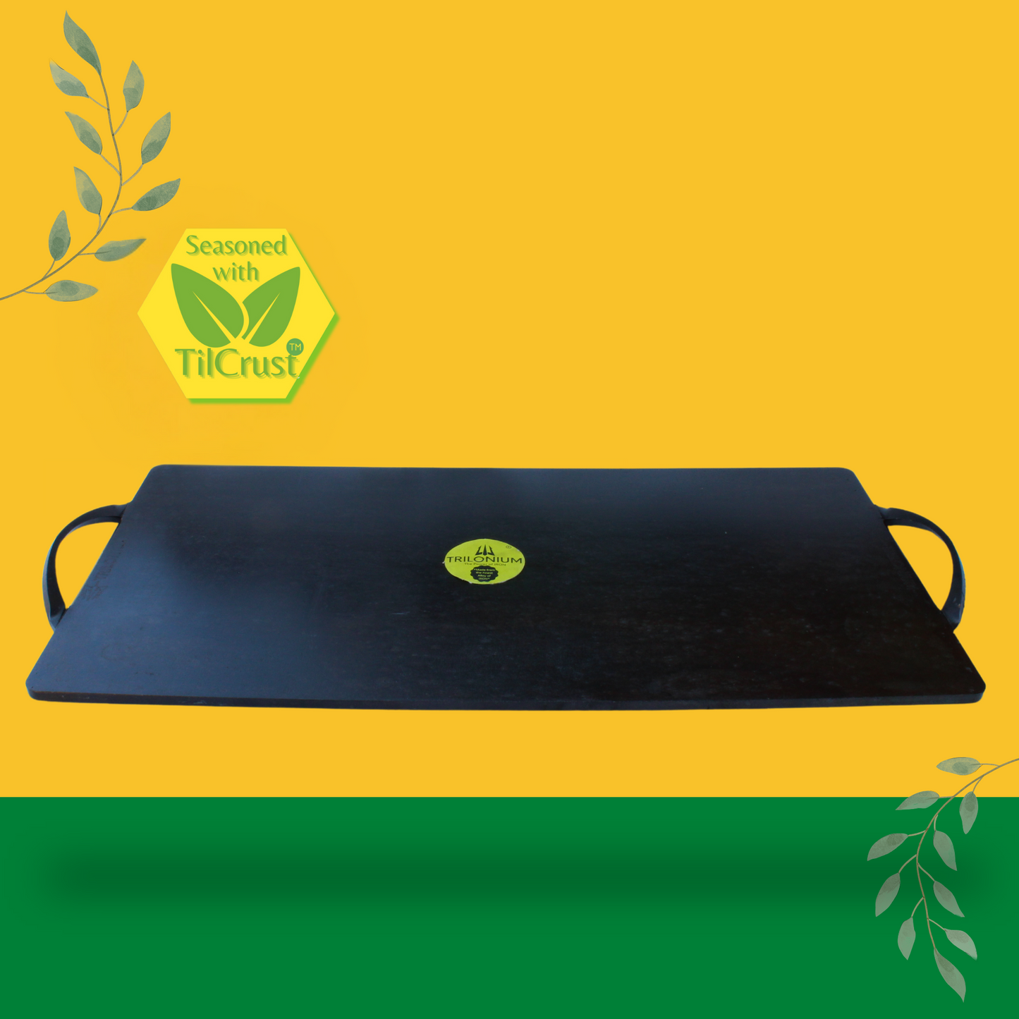 Trilonium Triple-Seasoned Iron Rectangular boulder large griddle Tawa pan 24 x 12 inches, Weighs 12 Kgs