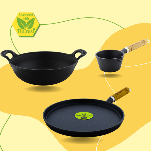 Trilonium Crockowk kadhai 24cm + WHT10 Tawa + Tadka Pan 11 cms Combo Set