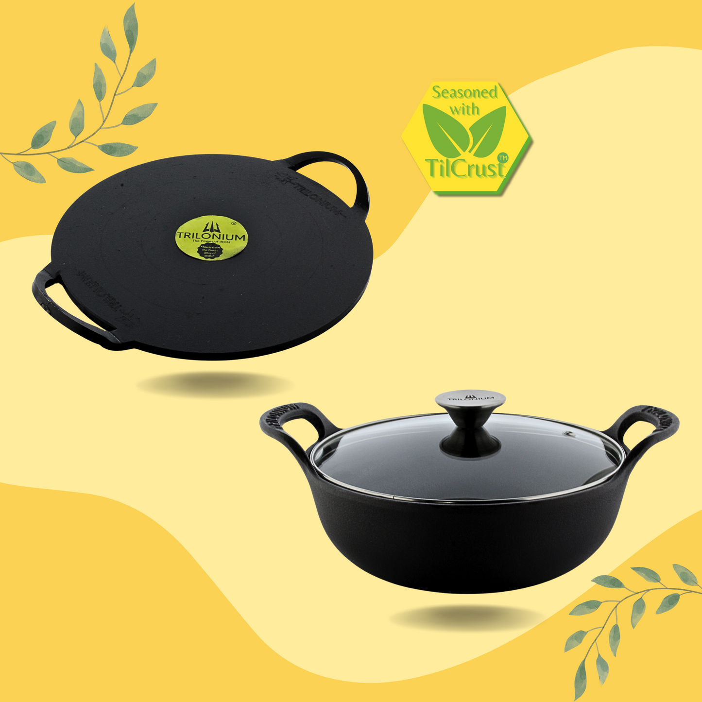 Trilonium Crockwok 24cm with Lid + Boulder Tawa 30cms Combo