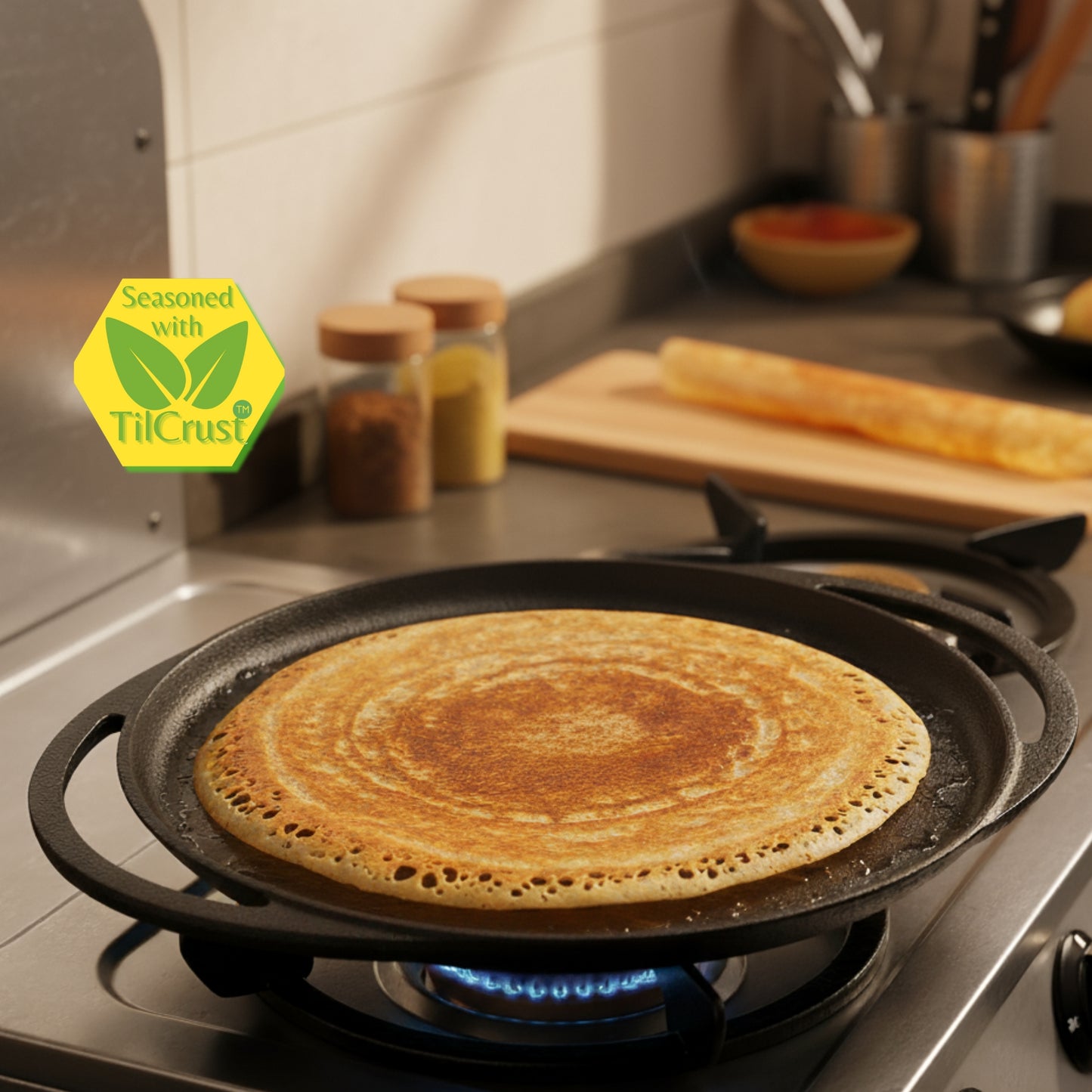Trilonium Pre-Seasoned Cast Iron Dosa Tawa, Infinity 2.0, Diameter 12 inches, Weighs 2.75 Kgs