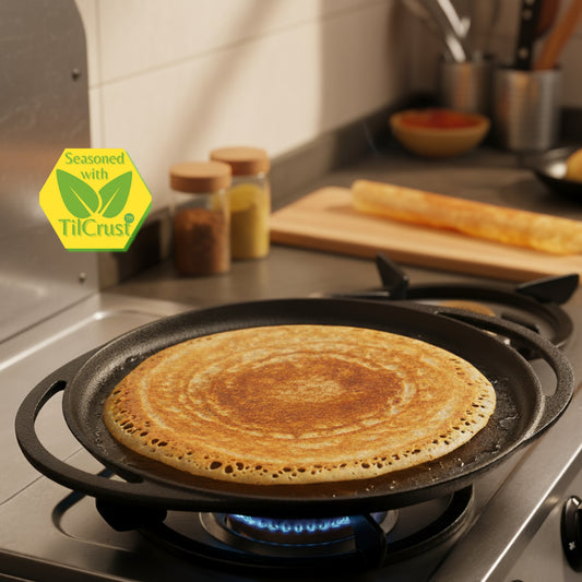 Trilonium Pre-Seasoned Cast Iron Dosa Tawa, Infinity 2.0, Diameter 12 inches, Weighs 2.75 Kgs
