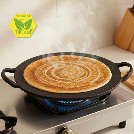 Trilonium Triple-Seasoned Iron Boulder Dosa Tawa 28 cms, 3 Kgs