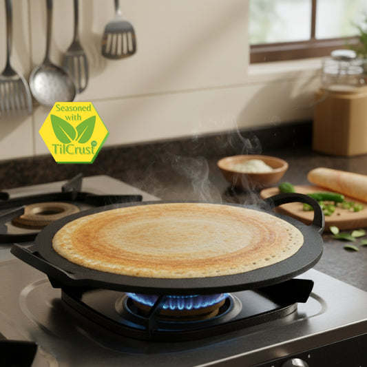 Trilonium Triple-Seasoned Iron Boulder Ultra Smooth Dosa Tawa 30 cms, 3.4 Kgs