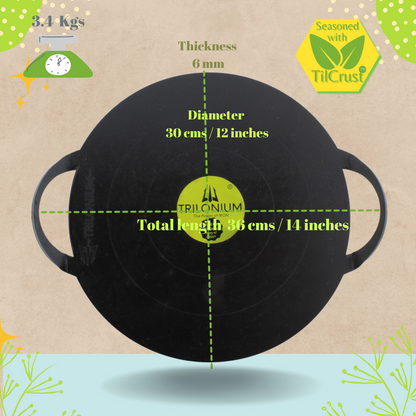 Trilonium Triple-Seasoned Iron Boulder Ultra Smooth Dosa Tawa 30 cms, 3.4 Kgs