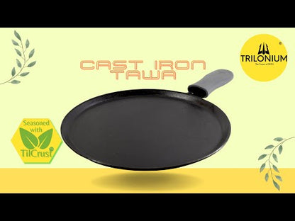 Trilonium Unicorn Triple seasoned Cast Iron Dosa Tawa 29 cms, weighs 2.49 Kgs | Induction Compatible | Free Silicone Heat Proof Sleeve Grip for hot handles and Free Dosa Spatula