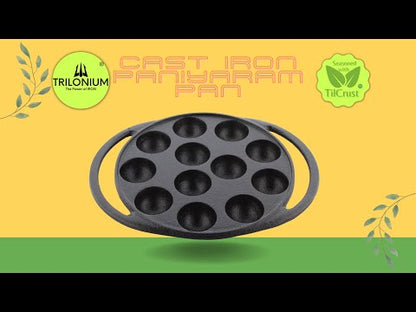 Trilonium Triple Seasoned Cast Iron Paddu tawa | Paniyarakkal | Paniyaram Pan 12 Pits | 2 Kgs