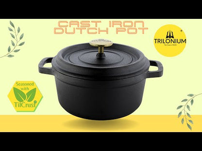 Trilonium Pre-Seasoned Cast Iron Dutch Oven Pot, Casserole, Biryani Pot, Cooking Pot, 22cm, 3 Litres, 3.7 Kgs