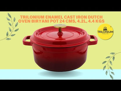 Trilonium Enamel Cast Iron Dutch Oven Biryani Pot 24 cms, 4.2L, 4.4 Kgs