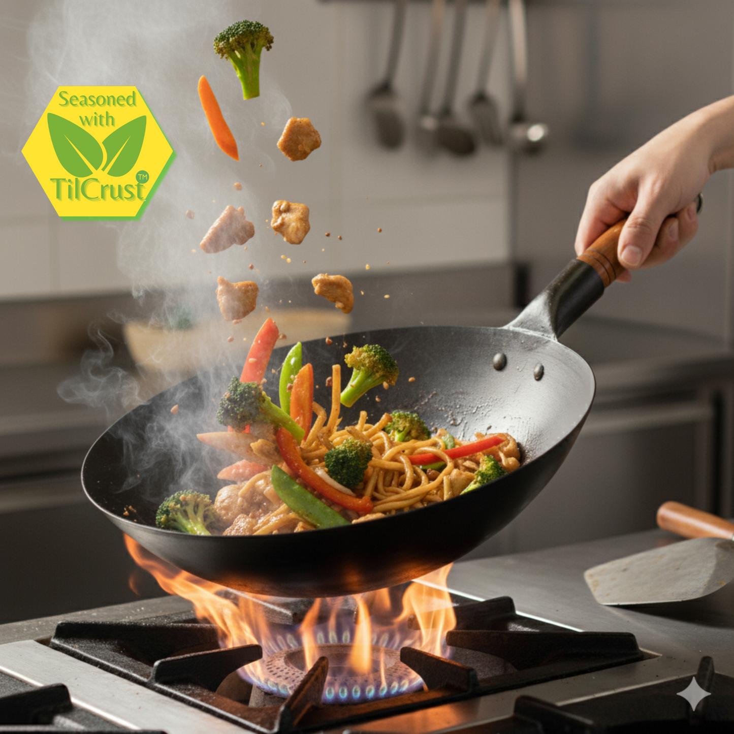 Trilonium Pre-Seasoned Carbon Steel Commercial Wok 36 cm, 1.7 kgs