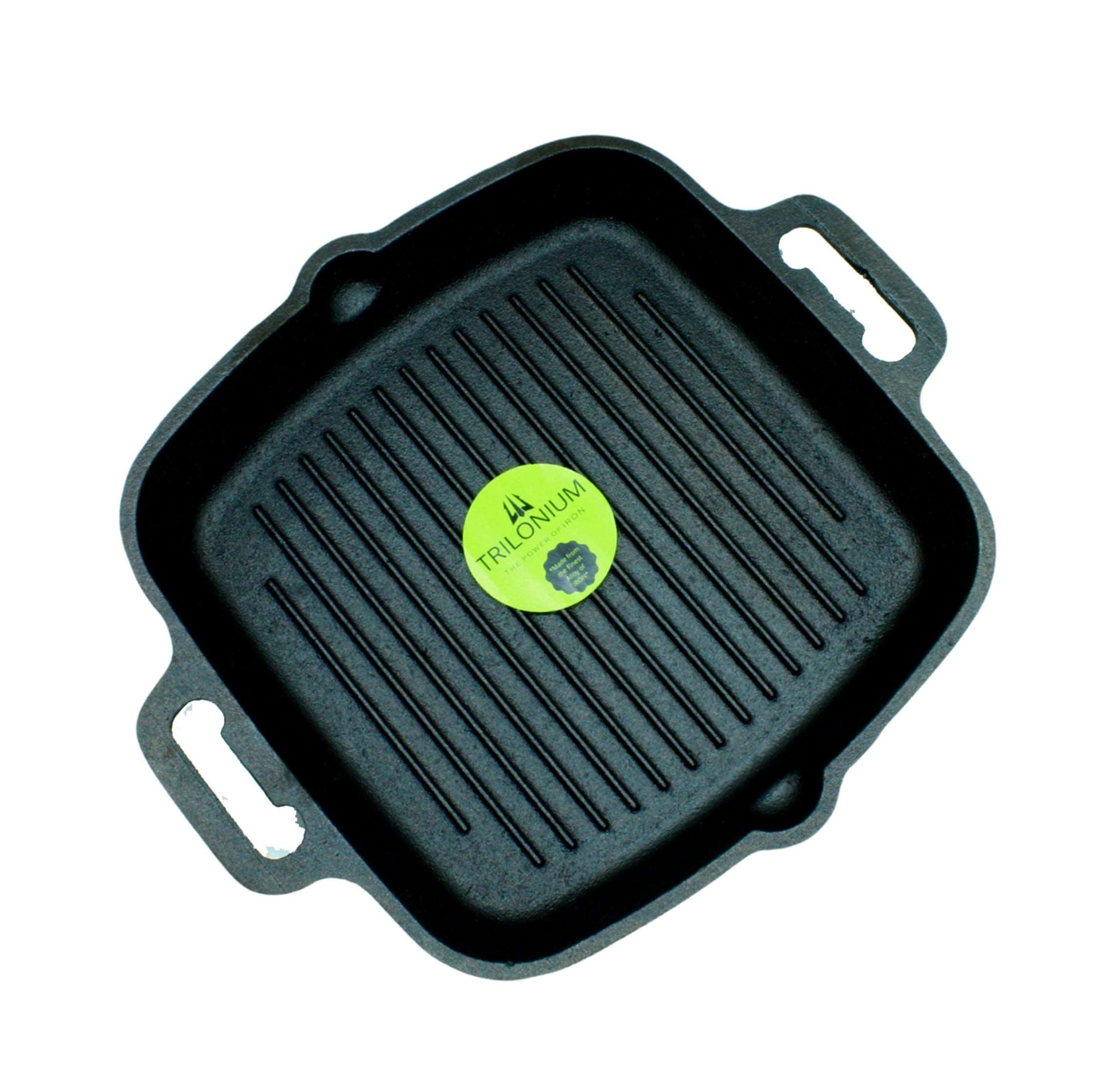Cast Iron Grill Pan | Fully Seasoned | 26cm | 2.9 KG | Dual Loop Handle | EasyGrill | Induction Compatible TRILONIUM | Cast Iron Cookware