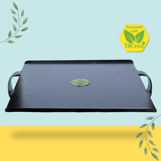 Trilonium Triple-Seasoned Iron Boulder Square Griddle Dosa Tawa 38 x 38 cms , Ultra Smooth, Weights 9.5 Kgs