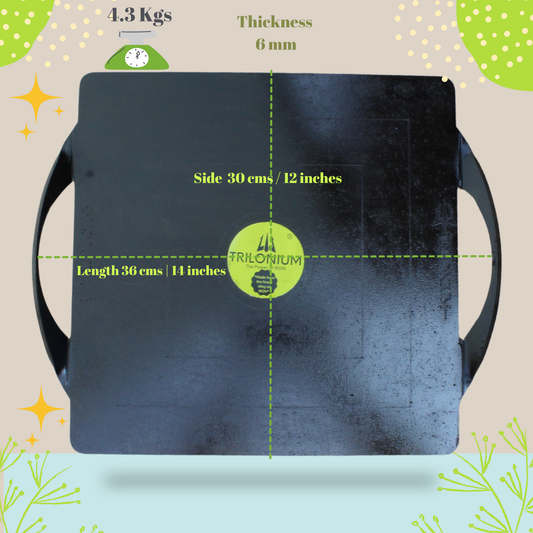 Trilonium Triple-Seasoned Iron Boulder Square Griddle pathri Tawa 12 x 12 inches | 30 x 30 cms , Ultra Smooth, Weights 4.3 Kgs