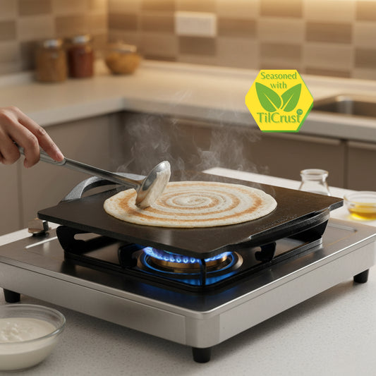 Trilonium Triple-Seasoned Iron Boulder Square Griddle pathri Tawa 30 x 30 cms , Ultra Smooth, Weights 5.8 Kgs