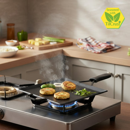 Trilonium Triple Seasoned Iron Multi Purpose Square Griddle Tawa 26x26 cms