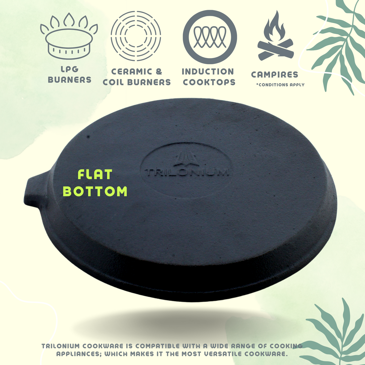 Cast Iron round Grill Pan with Foldable Handle | Pre-Seasoned | 24cm | 1.63 Kgs | Induction Compatible