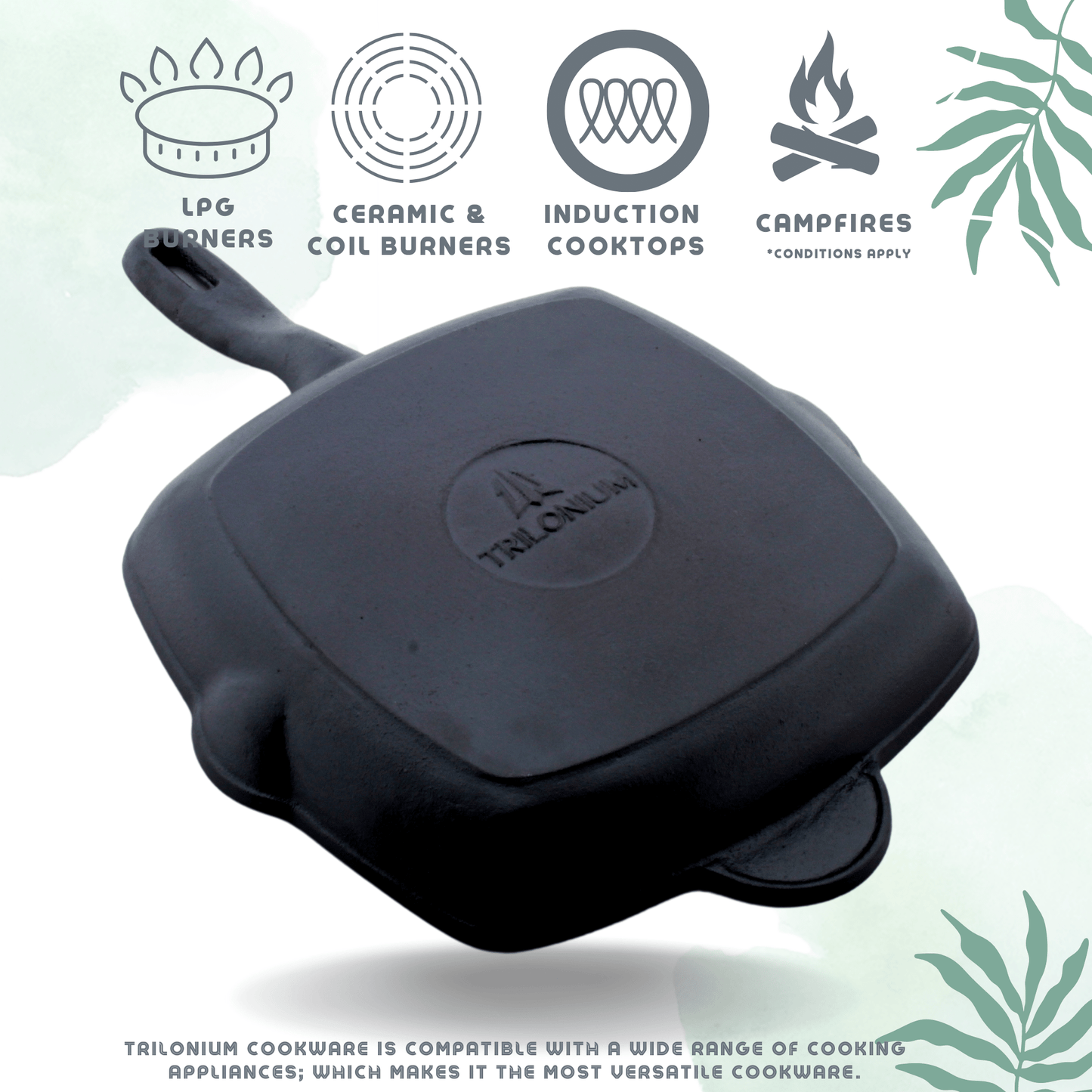 Trilonium Cast Iron Grill Pan 26 cm | Pre-Seasoned with TilCrust™ | Weighs 2.4 Kgs | Induction Compatible