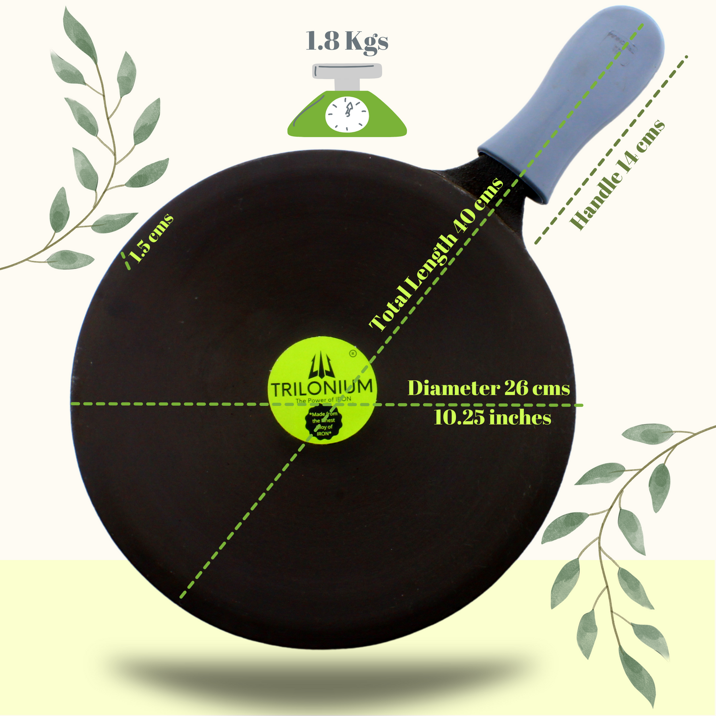 Trilonium Pre-Seasoned Cast Iron Roti Tawa, 10.5 inches, Weighs 1.8 Kgs. Unicorn ButterMold