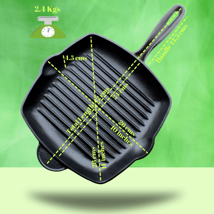 Trilonium Cast Iron Grill Pan 26 cm | Pre-Seasoned with TilCrust™ | Weighs 2.4 Kgs | Induction Compatible