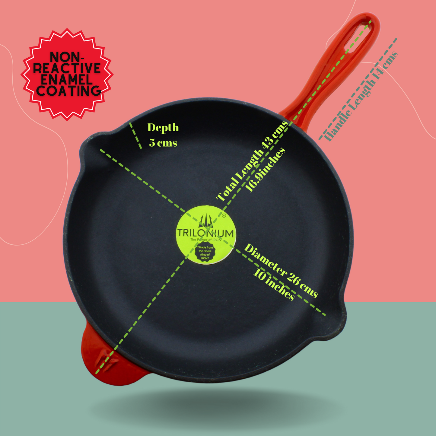 Cast Iron Skillet | Fry Pan | Enameled | 26cm | 2.5 Kgs | Induction Compatible