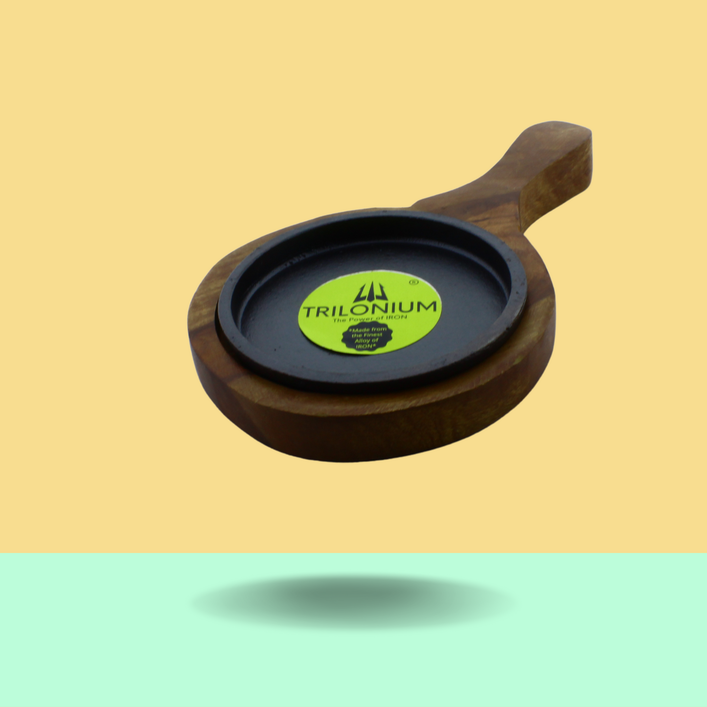 Trilonium Pre-Seasoned Cast Iron Sizzler Plate With Wooden Base | 5 inches | 0.62 Kgs
