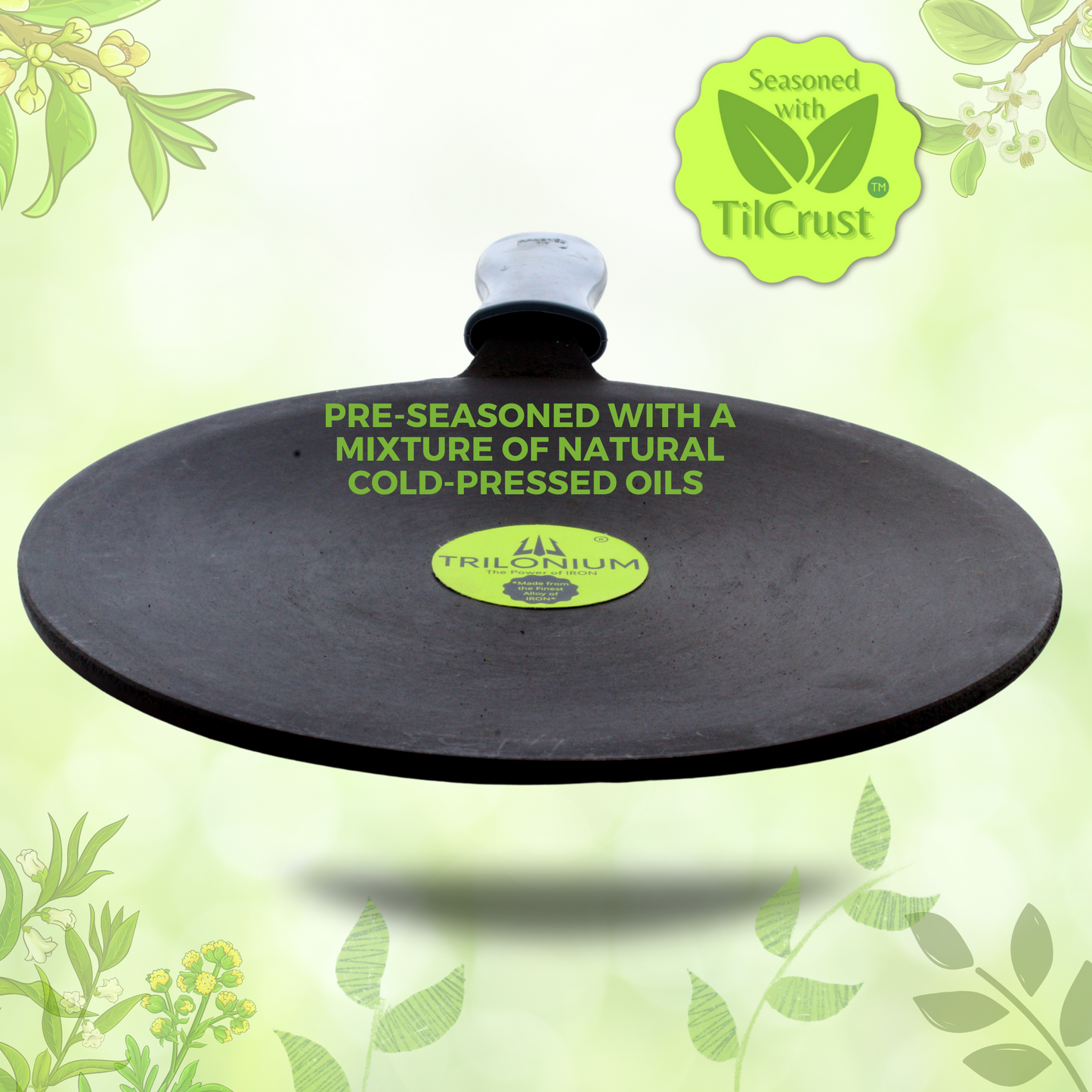 Trilonium Pre-Seasoned Cast Iron Roti Tawa, 10.5 inches, Weighs 1.8 Kgs. Unicorn ButterMold
