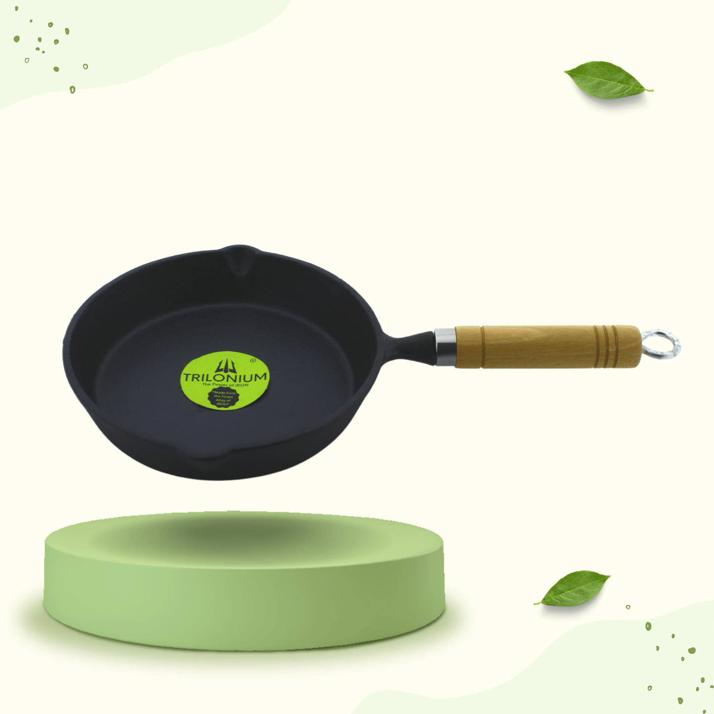 Trilonium Cast Iron Wooden handle Skillet 20 cms | Pre-Seasoned with TilCrust™ | Weighs 1.2 Kgs | Induction Compatible