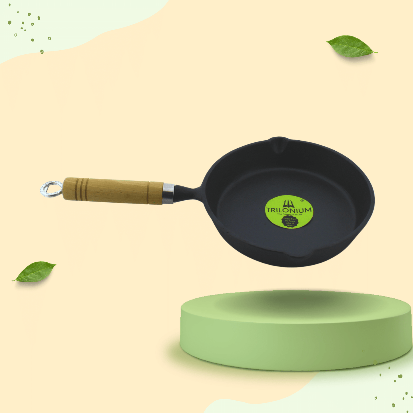 Trilonium Cast Iron Wooden handle Skillet 20 cms | Pre-Seasoned with TilCrust™ | Weighs 1.2 Kgs | Induction Compatible