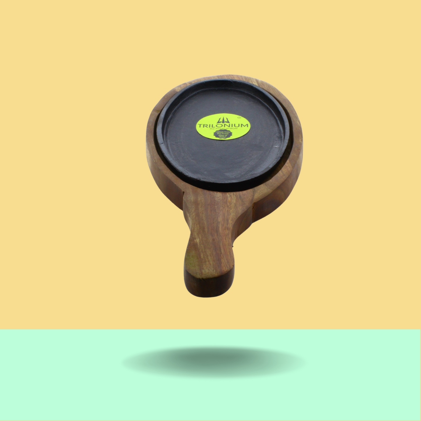 Trilonium Pre-Seasoned Cast Iron Sizzler Plate With Wooden Base | Oval | 1.23 Kgs
