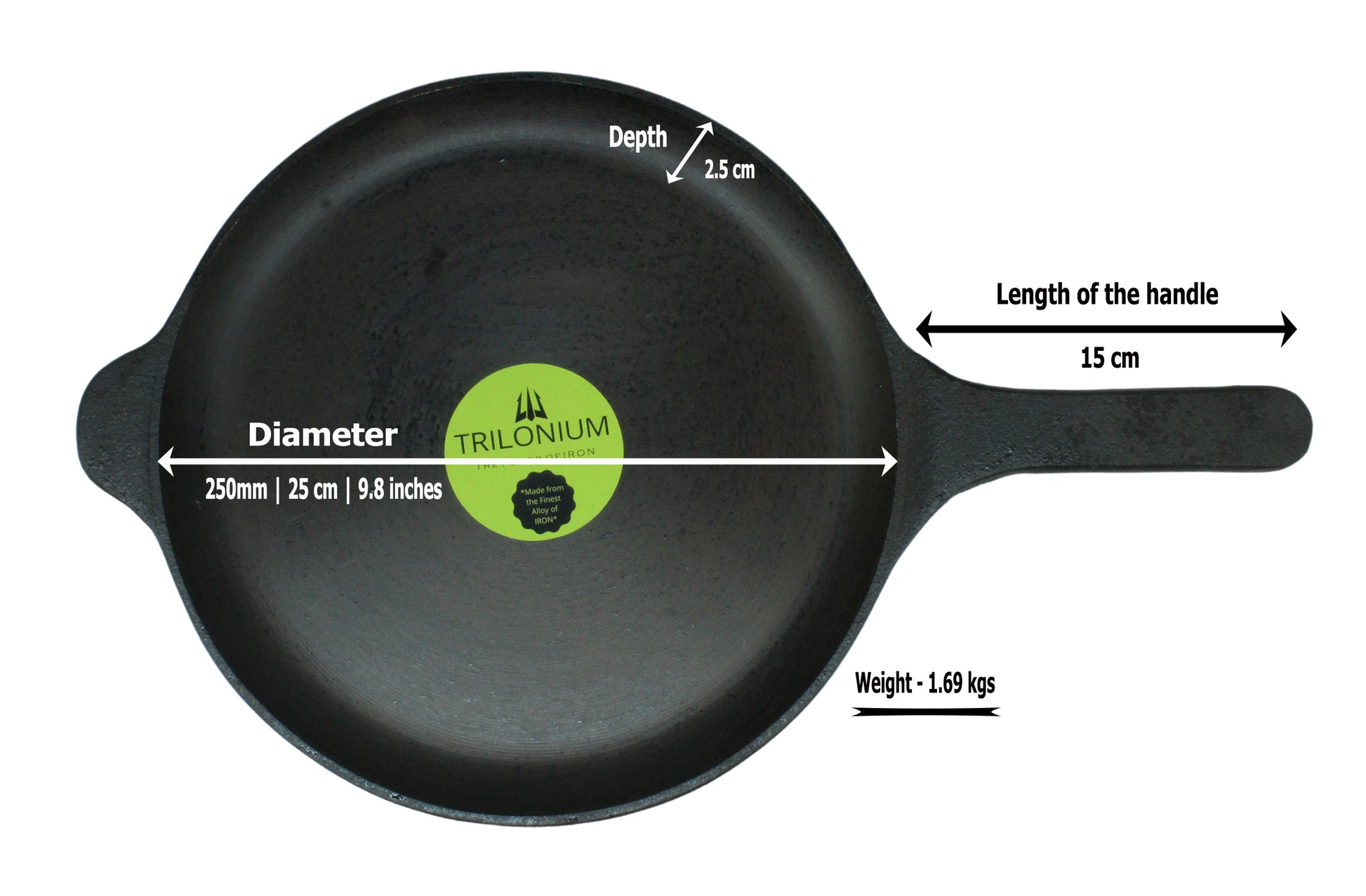 Cast Iron Skillet | Shallow Fry Pan | Omlete Pan | Pre-Seasoned | 25cm | 1.69 KG | Induction Compatible TRILONIUM | Cast Iron Cookware