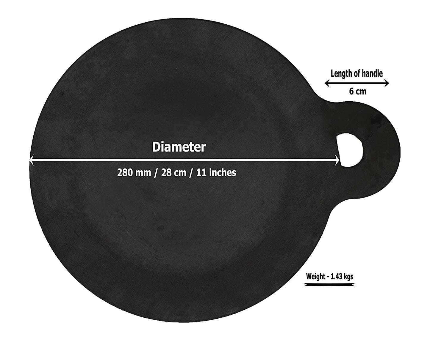 Iron Dosa Tawa, Pizza Pan, Roti Tawa with Ladle, 28cm, 1.43 Kgs, –  TRILONIUM