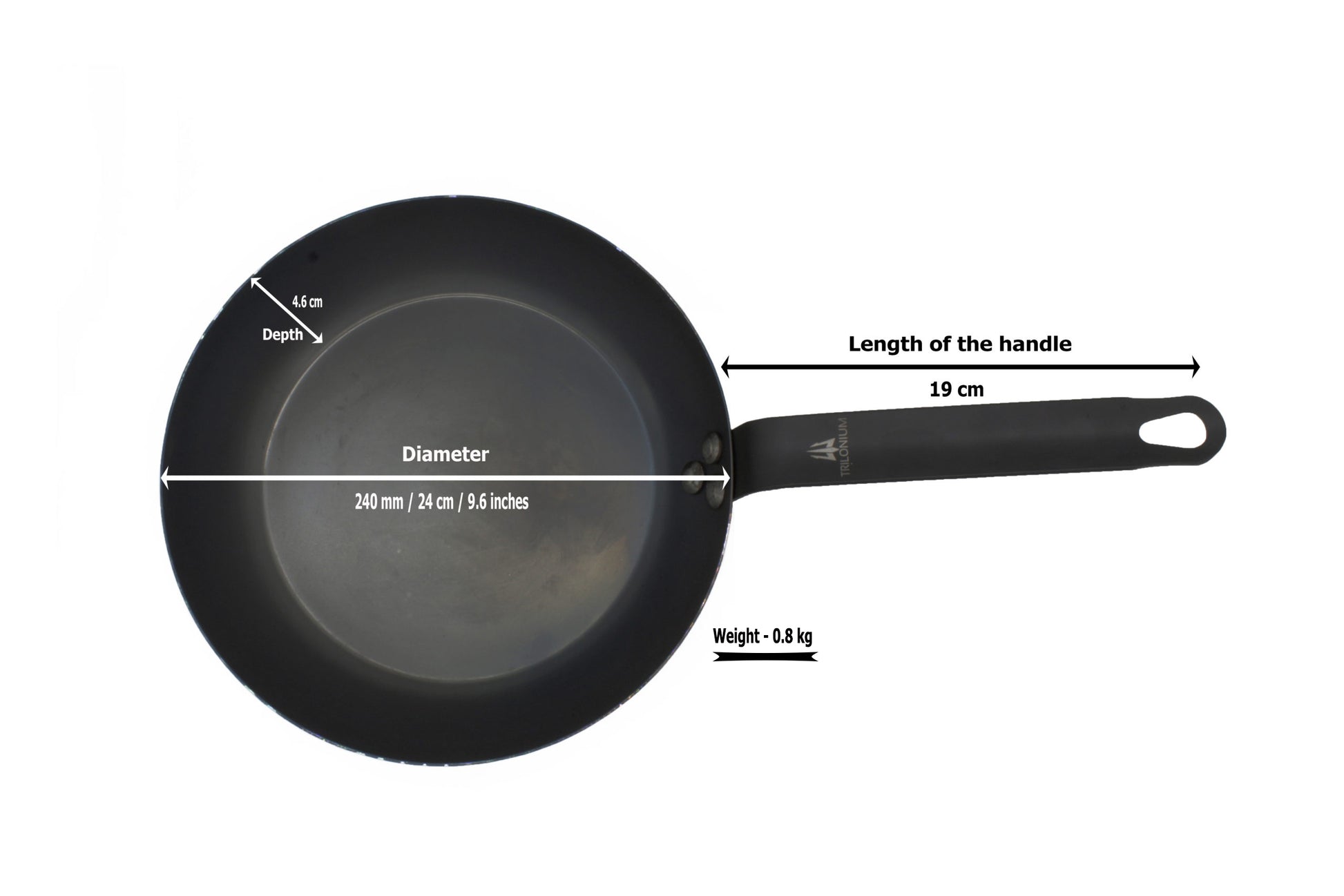 Carbon Steel Skillet | Fry Pan | Pre-Seasoned | 24cm | 0.8 KG TRILONIUM | Cast Iron Cookware