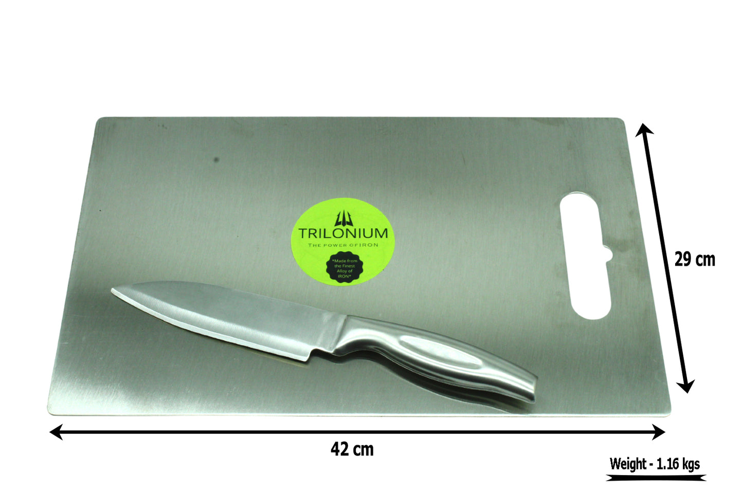 Stainless Steel Chopping | Cutting Board | Size No: 4 - 42cm X 29cm | Thickness: 2mm + 1 Pcs Knife | Combo TRILONIUM | Cast Iron Cookware