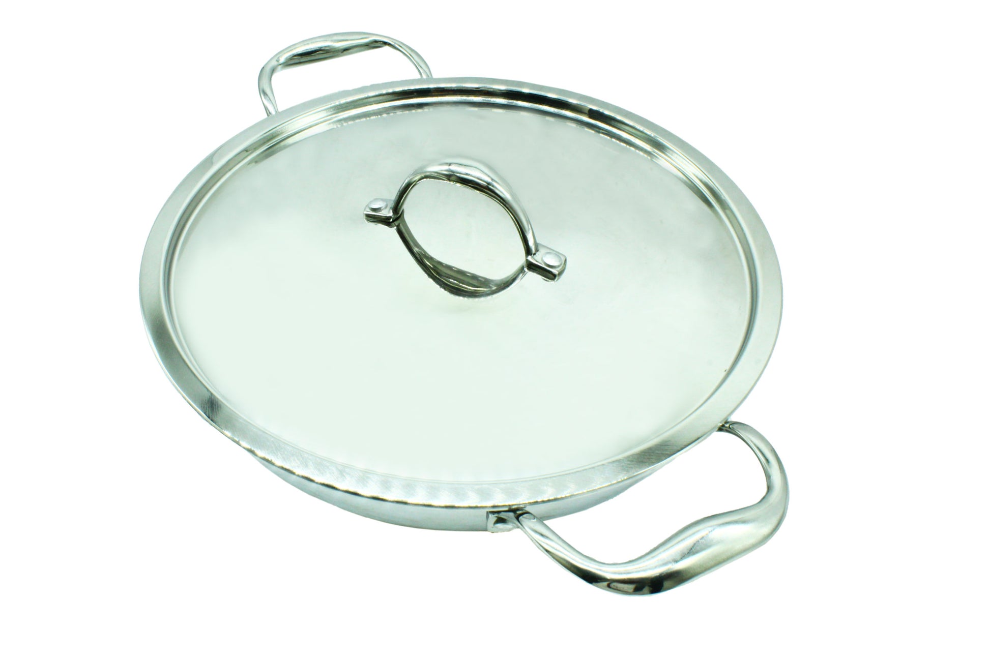 Kitchen Expert Stainless Steel Hammered Kadhai/Paella Pan for Cooking and Serving, 8 inch, 1 Litre Capacity (with Handles)