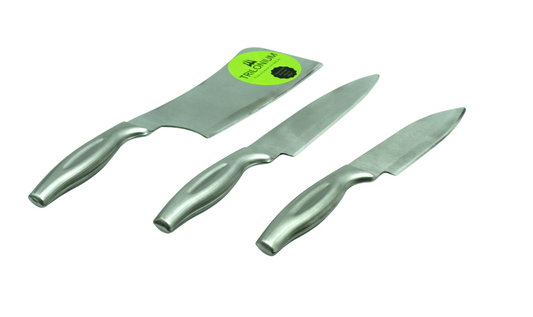 Cast Stainless Steel Knives Set of 3 Pcs |  1 Meat Cleaver + 2 Vegetable Knives | Combo TRILONIUM | Cast Iron Cookware