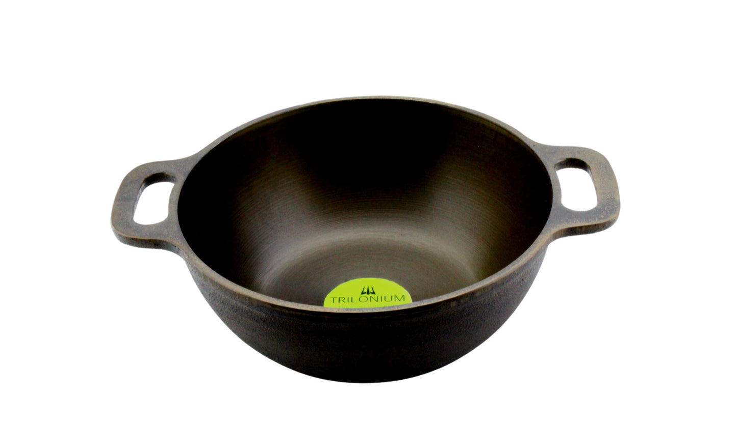 Cast Iron Kadhai | Machined Smooth | 10 Inches | 2.54 KG TRILONIUM | Cast Iron Cookware