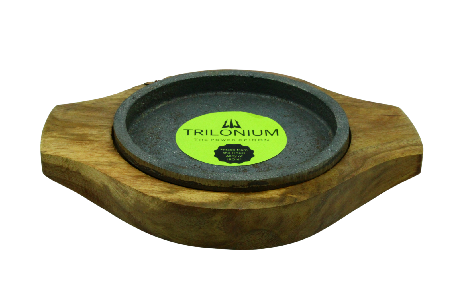 Cast Iron Sizzler Plate With Wooden Base | 5 inches | 0.77 KG TRILONIUM | Cast Iron Cookware
