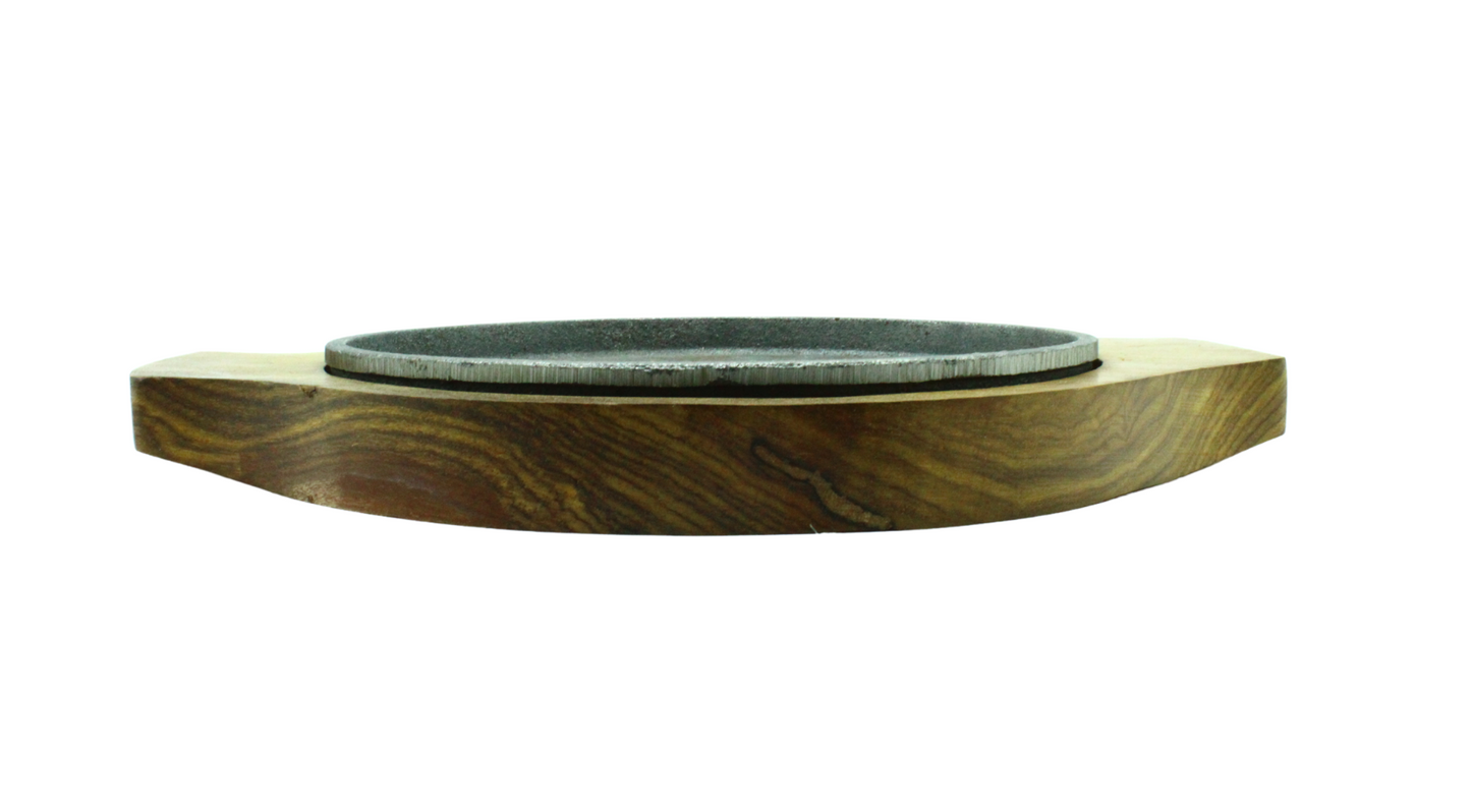 Cast Iron Sizzler Plate With Wooden Base | 7 inches | 1.25 KG TRILONIUM | Cast Iron Cookware