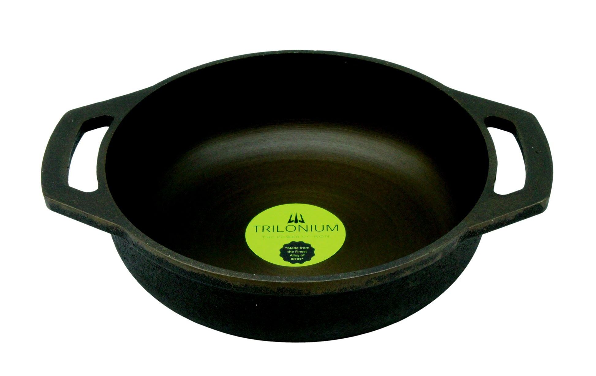 Cast Iron Flat bottom Deep Skillet | Kadai | Wok | Pre-Seasoned | 9 Inches | 2 KG | Induction Compatible TRILONIUM | Cast Iron Cookware