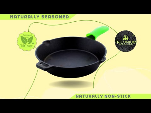 TRILONIUM Cast Iron Skillet / Fry Pan / Sleek / Pre-Seasoned / 12 inches /  Induction Compatible