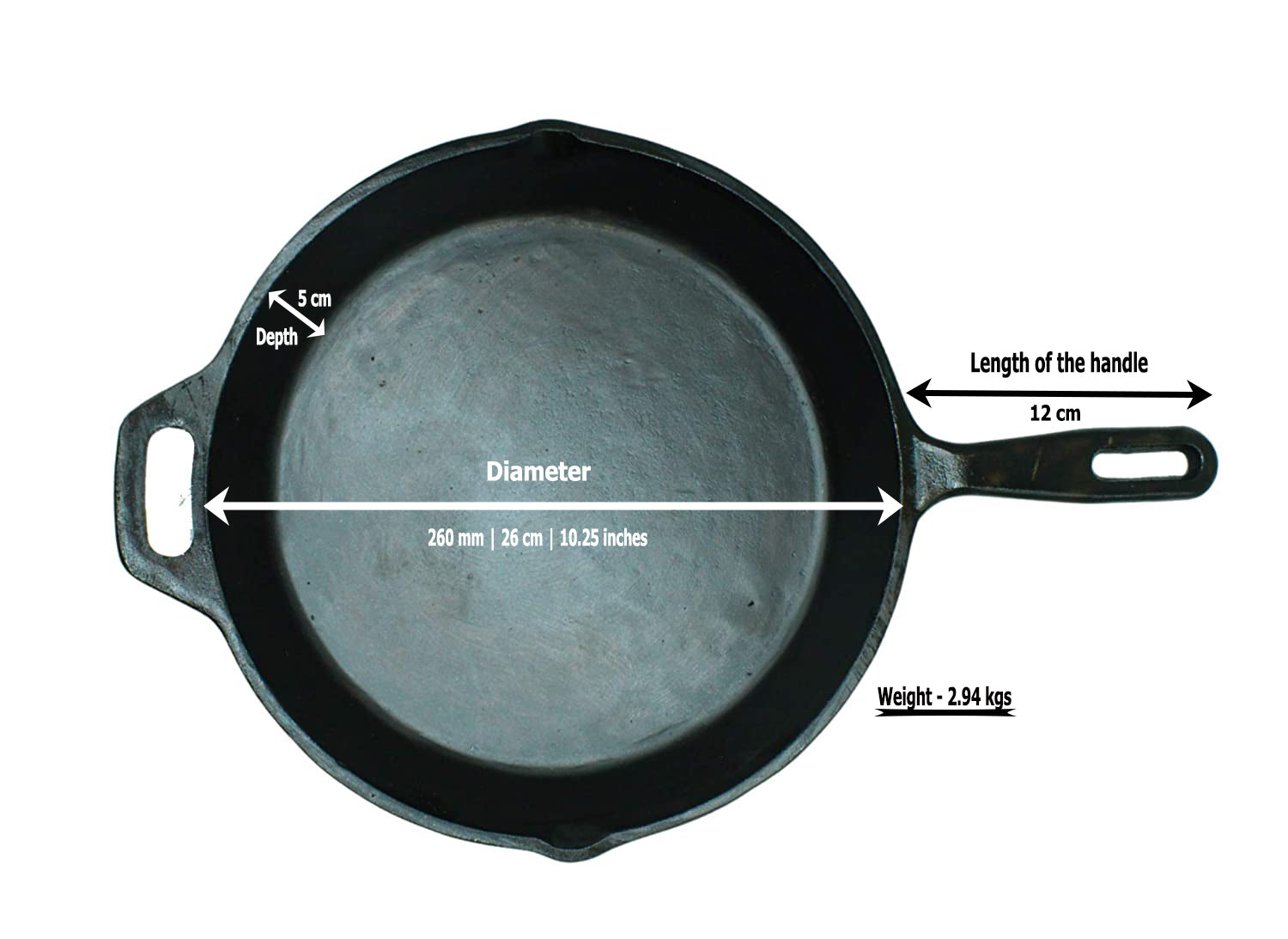 TRILONIUM Cast Iron Skillet / Fry Pan / Sleek / Pre-Seasoned / 12 inches /  Induction Compatible