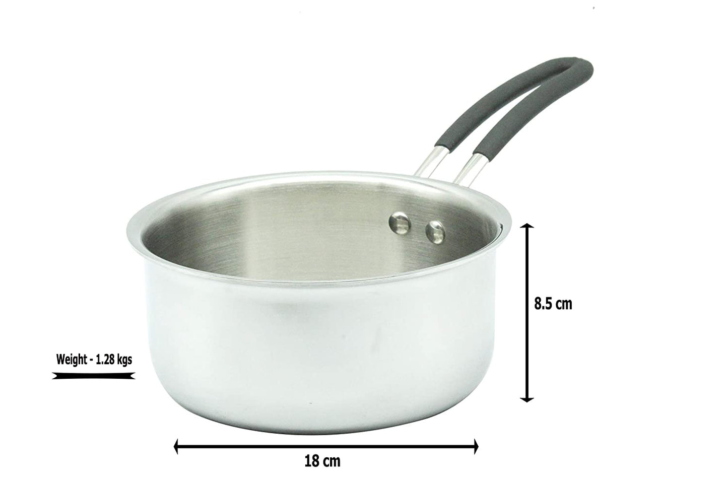 Stainless Steel Sauce Pan with Lid | Triply | 2 Litres | 18cm | 1.28 KG TRILONIUM | Cast Iron Cookware