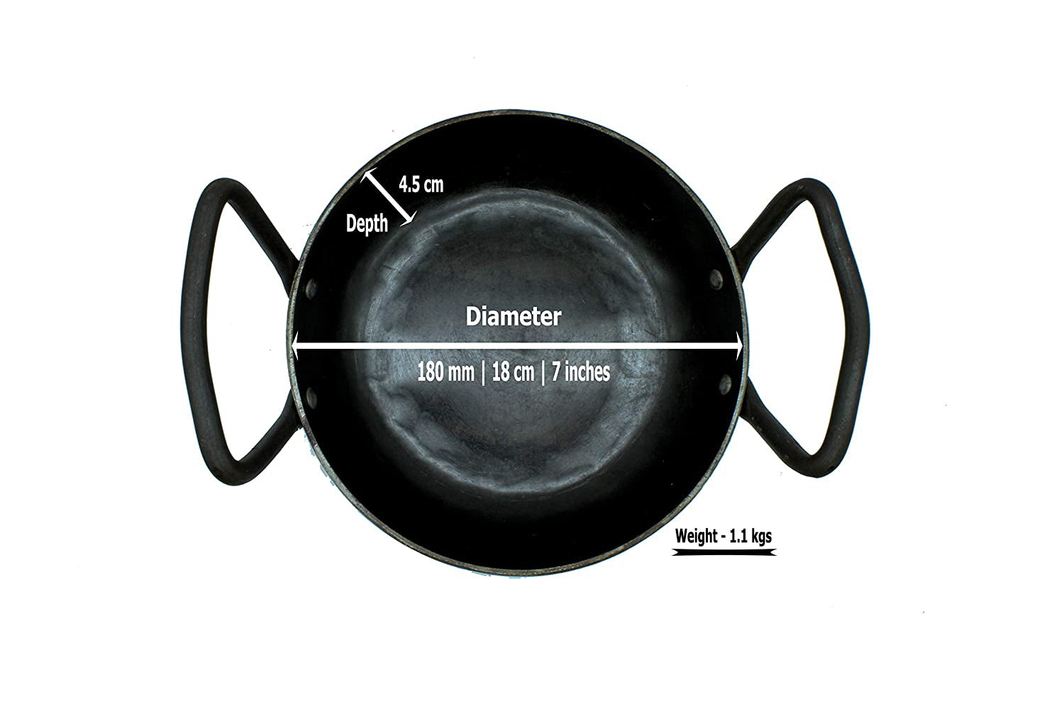 Wrought Iron Skillet | Fry Pan | 18cm | 1.1 KG | Induction Compatible TRILONIUM | Cast Iron Cookware